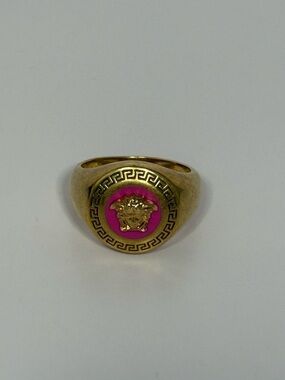 Versace Polished Gold Tone Signet Ring IT 17 (US 8)